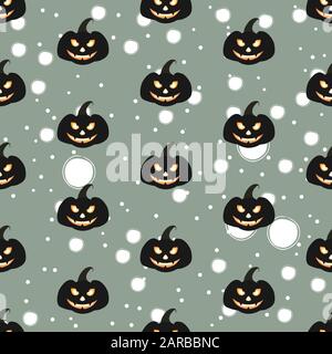 Seamless pattern with Halloween pumpkins with scary stare. Vector Illustration Stock Vector