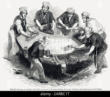 Hat factory workers, Southwark, London 1841 Stock Photo
