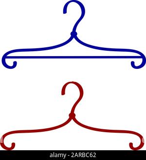 Two simple clothes hangers in a store or at home. Vector isolated flat illustration. Stock Vector