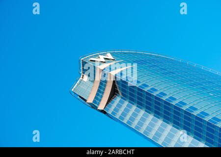 BARCELONA, SPAIN - JANUARY 18, 2020: A view of the W Barcelona Hotel, in Barcelona, Spain, popularly known by locals as Hotel Vela, Sail Hotel in Cata Stock Photo