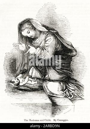 Correggio, Italian artist, detail of Madonna and Child Stock Photo