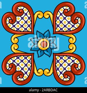 Mexican talavera ceramic tile pattern. Decoration with ornamental flowers. Stock Vector