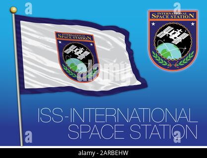 ISS International Space Station flag and coat of arms, vector illustraton Stock Vector