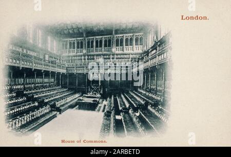 London - The Interior of the Chamber of the House of Commons Stock Photo