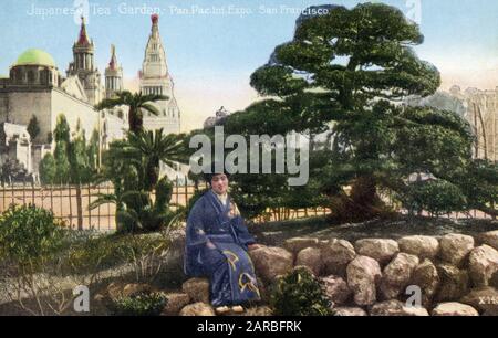 Panama Pacific International Exposition, San Francisco - The Japanese Tea Garden and occupant (!). Stock Photo