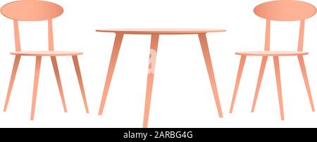 A simple wooden table with three legs and two chairs. Suitable for cafe. Vector isolated illustration. Stock Vector
