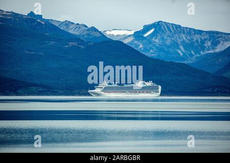 Crown Princess is a Crown-class cruise ship owned and operated by Princess Cruises. Photographed in the bay of Ushuaia, Argentina Stock Photo