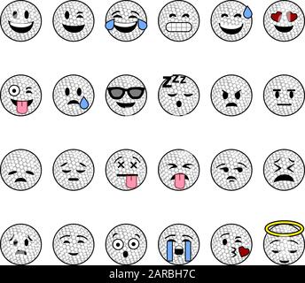 Collection of cartoon golf balls with faces showing different emotions Stock Vector