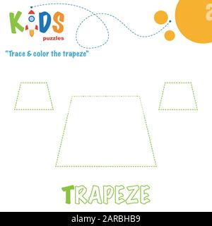 Trace & color the shape. Preschool worksheet practice. Printable easy and colorful worksheet for kids. Stock Vector