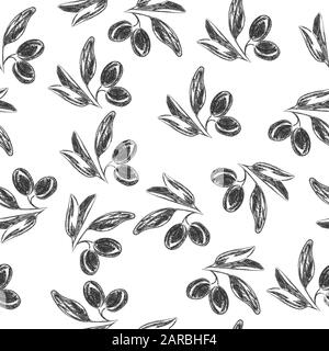 Vector pencil drawing of olive branch isolated on white background in Doodle style for kitchen design, oil or cosmetics. Flat design. Stock Vector