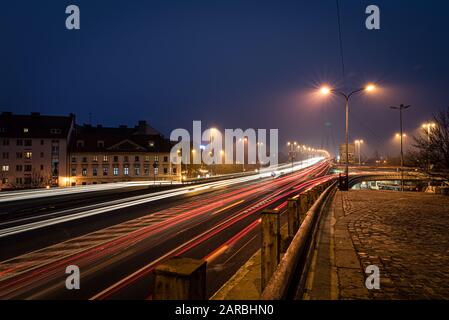 Light trails of cars in Bratislava, Slovakia Stock Photo