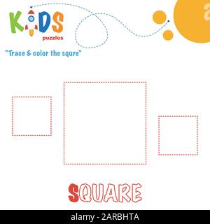 Trace & color the shape. Preschool worksheet practice. Printable easy and colorful worksheet for kids. Stock Vector