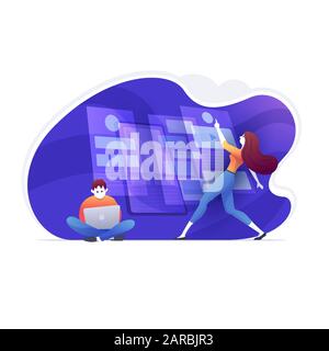 People are testing the user interface and usability of a mobile application. Stock Vector