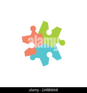linked puzzle colorful geometric logo vector Stock Vector