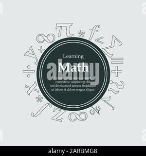 Learning math banner cover template for education needs, with math elements. vector illustration Stock Vector