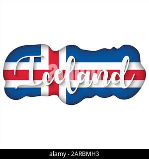 Iceland lettering over the flag, vector illustration, international flag Stock Vector