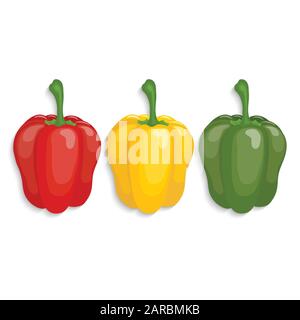 Realistic red, yellow, green  bell peppers, vector illustration Stock Vector