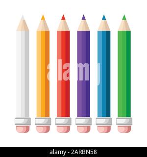 Set of six colored pencils , vector illustration Stock Vector