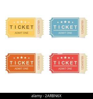 Retro tickets set with shadows on whiteBG, vector illustration Stock Vector