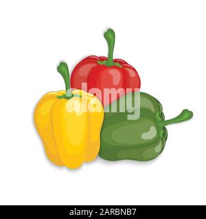 Realistic red, yellow, green  bell peppers, vector illustration Stock Vector