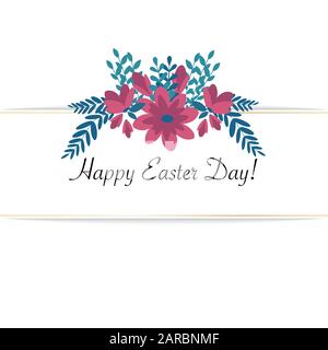 Happy Easter floral golden frame greeting poster card banner Stock Vector