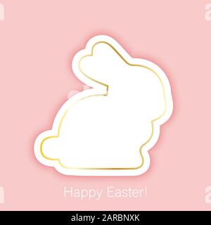 Happy Easter bunny shaped greeting poster card, vector illustration Stock Vector