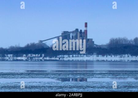 Power Generating Station on lake Stock Photo