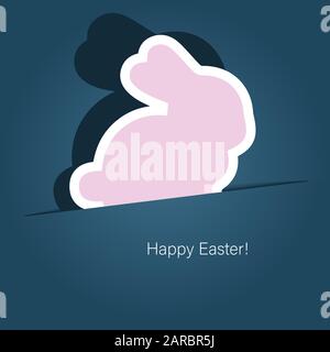 Happy Easter bunny shaped greeting poster card in the pocket, vector illustration