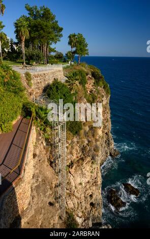 Circular stairway on a cliff on the Mediterranean in Antalya Turkey Stock Photo