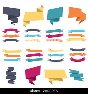 Empty geometric ribbons and banners set vector illustration Stock Vector