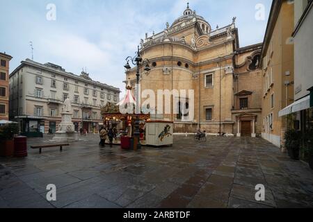 Piazza della Steccata in central Parma, Emilia-Romagna, Italy, with 16th-century Sanctuary of Santa Maria della Steccata Renaissance monumental church Stock Photo