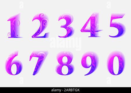 Colorful modern numbers from 0  to 9 with spring ornament. Decorative elements for banners etc. Stock Vector