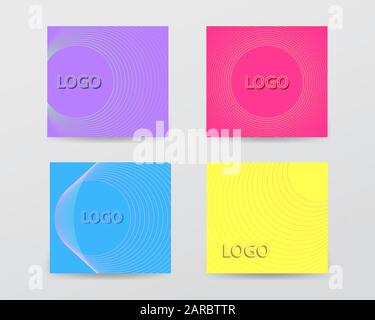 Set of mono color abstract square banners templates with lines style. Bright modern colors vector square background with placeholder for logo. Stock Vector