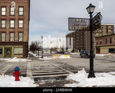 View of downtown Oswego, New York on the shore of Lake Ontario in upstate New york on a winter afternoon Stock Photo