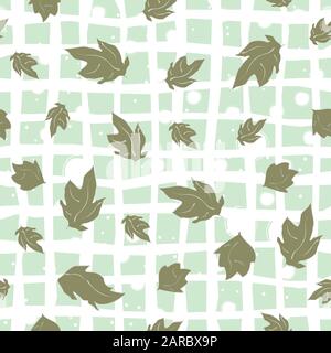 Seamless pattern with floating leaves on the wind, black background. Vector Illustration Stock Vector