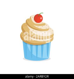 Cute cartoon cupcake with cherry on top. Vector illustration Stock Vector