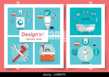 six designs of plumbing and icons Stock Vector Image & Art - Alamy