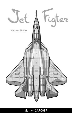 The Newest Russian jet fighter aircraft. Vector draw Stock Vector