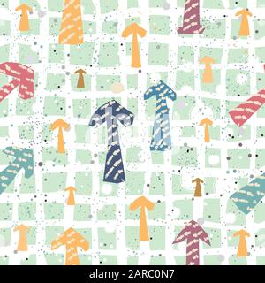Cute seamless pattern with arrows pointing up. Repeating pattern on dotted messy background. Vector Illustration Stock Vector
