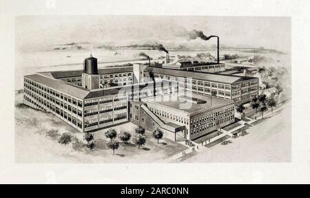 Thomas Motor Company factory building, Buffalo New York, illustration circa 1909
