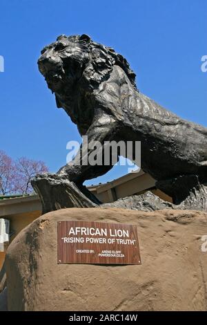 Statue of African lion, Lion & Safari Park, Gauteng, South Africa. Stock Photo