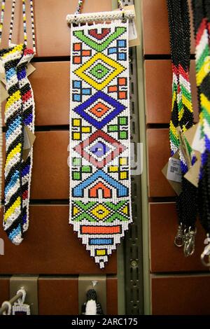 Traditional beadwork souvenirs at souvenir shop, Lion & Safari Park, Gauteng, South Africa. Stock Photo