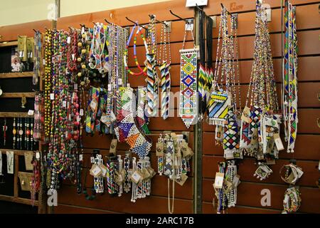 Traditional beadwork souvenirs at souvenir shop, Lion & Safari Park, Gauteng, South Africa. Stock Photo
