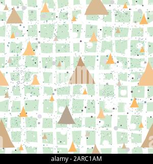 Seamless pattern with triangles on yellow dotted background. Repeating pattern. Vector Illustration Stock Vector