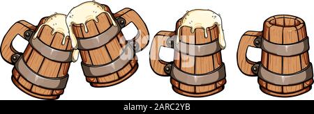 beer wooden mug Stock Vector