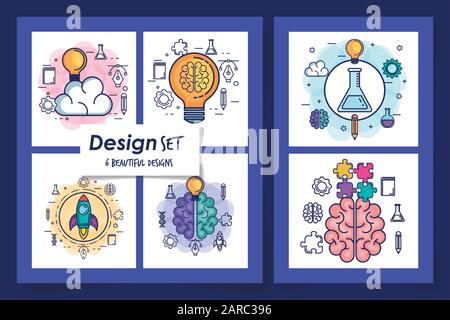 six designs of brainstorming and icons Stock Vector