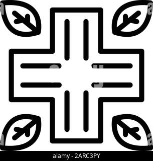 Medical cross and leaves icon, outline style Stock Vector