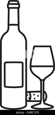 Wine bottle and wine glass vector line icon. Isolated beverage outline symbol. Stock Vector