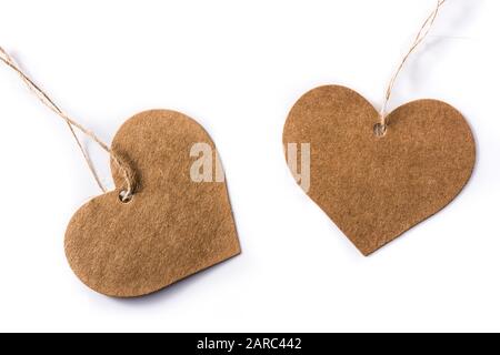 Brown heart-shaped label isolated on white background Stock Photo