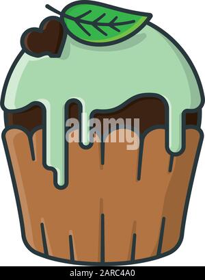 Isolated Chocolate cupcake with mint icing vector illustration for Chocolate Mint Day on February 19th. Delicious pastry color symbol. Stock Vector